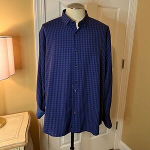 NWOT Men's Visconti Black Blue Gingham Button Down Flip Cuff Shirt Size XXL 2XL